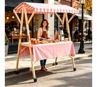 Carrito De Comida Callejera De Madera Multiusos Puesto De Mercado con Toldo Durable Puestos Plegables For Ferias De ArtesaníAs para Tiendas Mercados,13,150cm