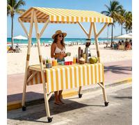Carrito De Comida Callejera De Madera Multiusos Puesto De Mercado con Toldo Durable Puestos Plegables For Ferias De ArtesaníAs para Tiendas Mercados,01,120cm