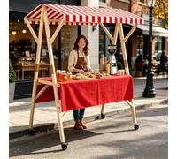 Carrito De Comida Callejera De Madera Multiusos Puesto De Mercado con Toldo Durable Puestos Plegables For Ferias De ArtesaníAs para Tiendas Mercados,03,150cm