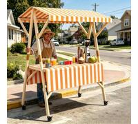 Carrito De Comida Callejera De Madera Multiusos Puesto De Mercado con Toldo Durable Puestos Plegables For Ferias De ArtesaníAs para Tiendas Mercados,07,150cm