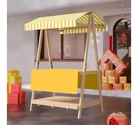 Carrito de exhibición de mercado de madera para exteriores, carrito de venta plegable portátil con toldo, puesto de alimentos de 2 niveles para vendedores ambulantes