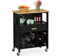 Carrito de isla de cocina Relaxdays, rectangular, fabricado con fibra de densidad media (MDF), color , con detalles en madera, dimensiones: 35 cm de alto, 65 cm de ancho