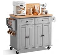 VEVOR Isla de Cocina Móvil con 2 Cajones Encimera de 90 x 45 x 2,7 cm Gris