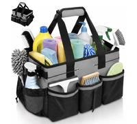 Carrito de limpieza con 10 compartimentos, plegable, de color gris