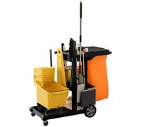 Carrito de limpieza HOMCOM con 3 compartimentos de almacenamiento, carro de fregado con bolsa para residuos
