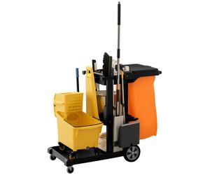 Carrito de limpieza HOMCOM con 3 compartimentos de almacenamiento, carro de fregado con bolsa para residuos