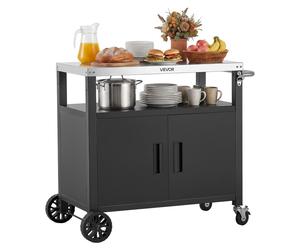 Carrito de parrilla para exteriores VEVOR, con armario de almacenamiento, mesa de 92 cm con placa de acero inoxidable, asa, ruedas y abrelatas. Carrito de cocina y de servicio para terraza, jardín, ba