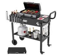 Carrito de parrilla VEVOR para exteriores, 787x432 mm (tamaño de la superficie), mesa de parrilla plegable con soporte para servilletas, ruedas y compartimento magnético para herramientas, mesa de pre