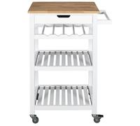 Carrito de servicio con 3 estantes y 1 cajón, color blanco y estructura de madera, altura 84 cm - NAYA