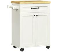 Carrito de Servicio con Ruedas para Cocina HOMCOM, Carrito de Cocina Multiusos con 1 Cajón, 1 Armario y 1 Repisa - Blanco