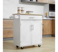 Carrito de servicio de cocina HOMCOM con ruedas, carrito de servicio y isla de cocina con cajón, armario y soporte para té, 83L x 45P cm