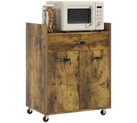 Carrito de servicio HOMCOM con ruedas, cajones, armario de cocina de 2 puertas, estante para bebidas, efecto caoba