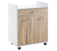 HOMCOM Carrito de servicio de cocina con ruedas cajón armario 2 puertas estante paneles de partículas Blanco aspecto chêne claro Aosom España