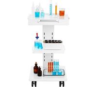 Carrito de servicio móvil con soporte integrado para enchufes, estructura metálica de 3 capas, ruedas de goma y una capacidad de carga de 100 kg, ideal para laboratorios, clínicas, peluquerías, salone