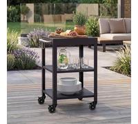 Carrito de servicio para exteriores Bolognano, carro de jardín, acero, 81 x 50 x 50 cm, carro para barbacoa con 4 ganchos, ruedas con freno de estacionamiento, color negro mate