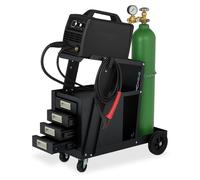 Carrito de soldadura con estantes y espacio de almacenamiento para botellas