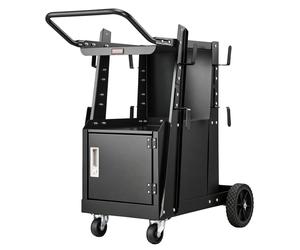 Carrito de soldadura VEVOR con 2 áreas de almacenamiento y armario con cerradura. Carro móvil para equipos de soldadura, con capacidad máxima de 120 kg. Incluye 2 soportes para botellas de gas. Ideal