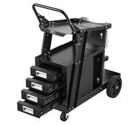 Carrito de soldadura VEVOR con 2 superficies de almacenamiento y 4 cajones. Carro móvil para equipos de soldadura, con capacidad máxima de 100-120 kg. Incluye soporte para 2 botellas de gas. Ideal par