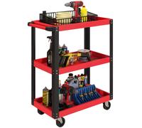 Carrito de taller HOMCOM, carrito de herramientas de tres niveles, con asa lateral y ruedas con bloqueo, para garaje Rojo