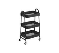 SONGMICS Carro móvil, Carrito de Almacenamiento de 3 Niveles, Marco de Acero, con Mango, 2 Frenos, Montaje fácil, para Dormitorio, lavadero del baño, Negro BSC068B01