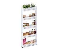 Carrito para , 5 baldas, 131 x 12.5 x 54 cm, plástico , 4 ruedas, montaje por encaje, para baño, cocina, habitaciones pequeñas y estrechos, estantería, mueble auxiliar, organizador, Relaxdays
