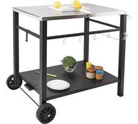 Carrito para barbacoa al aire libre con doble estante, mesa móvil para preparar alimentos para barbacoa, mesa multifuncional con superficie de acero inoxidable, carros modulares portátiles para horno