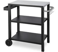 Carrito para barbacoa con altura ajustable, mesa para barbacoa con asa y estante para especias, 3 estantes, 6 ganchos, carro de servicio con ruedas, superficie de mesa de acero inoxidable. Ideal para