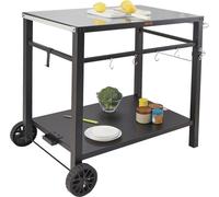 Carrito para barbacoa de exterior con doble estante, mesa móvil para preparar alimentos para barbacoa, mesa de hierro multifuncional, carros modulares portátiles para horno de pizza, mesa de trabajo c