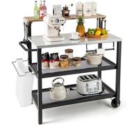 Carrito para barbacoa para exteriores, mesa de barbacoa de 4 niveles, capacidad de hasta 230 kg, metal | Carro de servicio con mesa abatible, 6 ganchos, soporte para bolsas de basura y ruedas, mesa pa