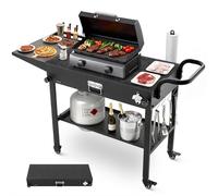 Carrito para barbacoa VEVOR, dimensiones exteriores de 787 x 432 mm (tamaño de la superficie), mesa plegable para barbacoa con soporte para servilletas, ganchos, ruedas y mesa lateral. Mesa de prepara