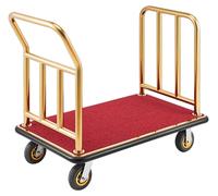 Carrito para equipaje de hotel, 340.19 kg. Carrito resistente para personal de limpieza con estructura de acero inoxidable, ruedas de goma de 152 mm, plataforma cubierta con alfombra roja. Trolley rod