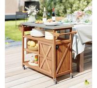 Carrito para parrilla, carro de servicio para exteriores, carro de cocina con ruedas, isla de cocina con encimera de acero inoxidable, mesa auxiliar para parrilla con estante para especias, armario y