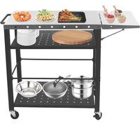Carrito para parrilla con 4 niveles, con mesa lateral, plegable y con 4 ruedas, móvil y con cerradura. Carro para cocinas, almacenes, garajes, oficinas y lavanderías