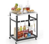 Carrito para parrilla exterior con 2 estantes y 4 ruedas