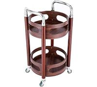 Carrito utilitario rodante de 2 niveles con marco de madera, bandeja de servicio de bebidas, rieles de protección de mango redondo, carrito de almacenamiento de cocina para servir y organizar