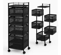 Carro auxiliar metálico con ruedas y cestas plegables ahorra espacio | Carrito cocina verdulero frutero | Estantería organizador de metal gran capacidad y bandeja superior | Estante cocina