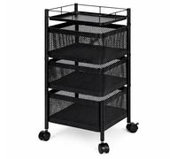 Carro auxiliar metálico con ruedas y cestas plegables ahorra espacio | Carrito cocina verdulero frutero | Estantería organizador de metal gran capacidad y bandeja superior | Estante cocina