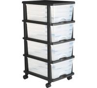 Carro con cajones de plástico, con 4 compartimentos, para organizar y guardar objetos, con ruedas