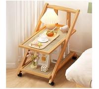 Carro de almacenamiento móvil con encimera de ratán, mesa auxiliar plegable con ruedas, estante de escalera de 3 niveles para sala de estar, dormitorio, cocina, color marrón