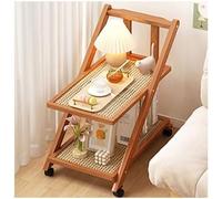 Carro de almacenamiento móvil con encimera de ratán, mesa auxiliar plegable con ruedas, estante de escalera de 3 niveles para sala de estar, dormitorio, cocina, color marrón