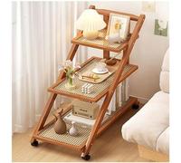 Carro de almacenamiento móvil con encimera de ratán, mesa auxiliar plegable con ruedas, estante de escalera de 3 niveles para sala de estar, dormitorio, cocina, color marrón