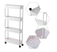 Carro de Almacenamiento, Organizador de Almacenamiento, 4 niveles, Carrito Auxiliar con Ruedas, Carrito Cocina, Carrito de 4 Baldas, Carrito Estrecho, para Baño, Cocina, 40 x 22 x 89 cm, Blanco
