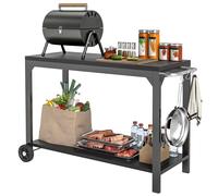 Carro de cocina de acero para exteriores y plancha-parrilla móvil con superficie de trabajo y espacio de almacenamiento
