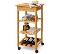 Carro de cocina Relaxdays, bambú, 4 niveles, con soporte para botellas, ideal para especias y alimentos, dimensiones: 85 x 39 x 39 cm, carro estrecho, color natural