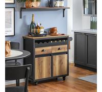 Carro de cocina SoBuy FKW122-SCH con plato de trabajo, carrito para servir, para Cocina y salón vintage Marrón BHT aprox. 89x87x40cm Negro