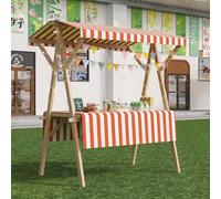 Carro De Comida De Madera con Ruedas Multiusos Durable Puesto De Venta Plegable Carrito De Exhibición Portátil con Toldo Y Mantel para Mercados Callejeros Ferias,08,150cm