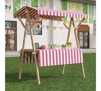 Carro De Comida De Madera con Ruedas Multiusos Durable Puesto De Venta Plegable Carrito De Exhibición Portátil con Toldo Y Mantel para Mercados Callejeros Ferias,11,120cm