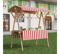 Carro De Comida De Madera con Ruedas Multiusos Durable Puesto De Venta Plegable Carrito De Exhibición Portátil con Toldo Y Mantel para Mercados Callejeros Ferias,09,120cm