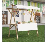 Carro De Comida De Madera con Ruedas Multiusos Durable Puesto De Venta Plegable Carrito De Exhibición Portátil con Toldo Y Mantel para Mercados Callejeros Ferias,02,120cm