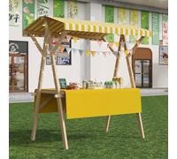 Carro De Comida De Madera con Ruedas Multiusos Durable Puesto De Venta Plegable Carrito De Exhibición Portátil con Toldo Y Mantel para Mercados Callejeros Ferias,04,150cm